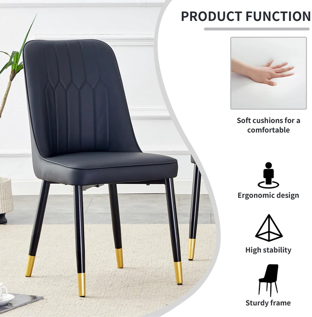 Alt view image 7 of 7 - Dining Chairs and Living Chairs Material and Metal Legs, Suitable for Kitchen Living and Dining 2 Piece Set, Black, PU