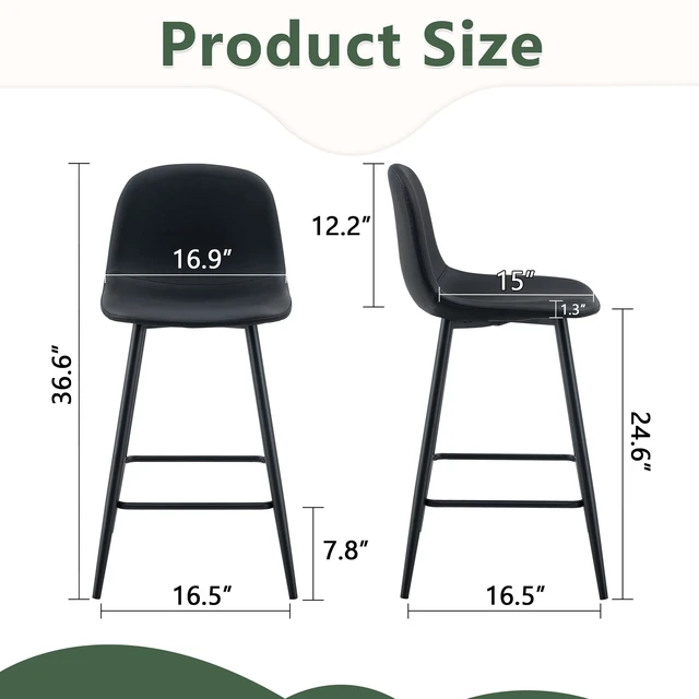 Alt view image 4 of 7 - Bar Chair Set 2 Pieces, Stable Comfort Thoughtful Design Rounded Backrest Suitable for Placement in Bars Living Bars