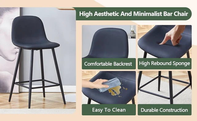 Alt view image 6 of 7 - Bar Chair Set 2 Pieces, Stable Comfort Thoughtful Design Rounded Backrest Suitable for Placement in Bars Living Bars