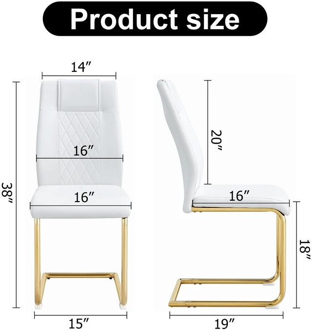 Alt view image 6 of 7 - Dining Chairs with Faux Leather Padded Seat Dining Living Chairs Upholstered with Golden Metal Legs Design for Kitchen