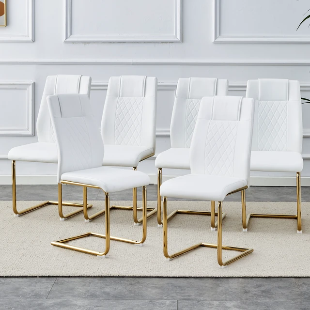 Main image of Dining Chairs, Dining Chairs and Golden Leg Cushioned Made Artificial Leather Suitable for Kitchens Living Bedrooms