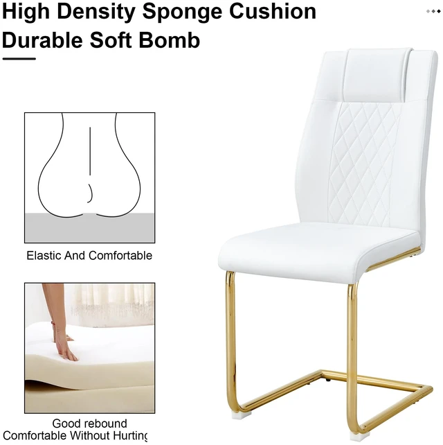 Alt view image 5 of 7 - Dining Chairs with Faux Leather Padded Seat Dining Living Chairs Upholstered with Golden Metal Legs Design for Kitchen