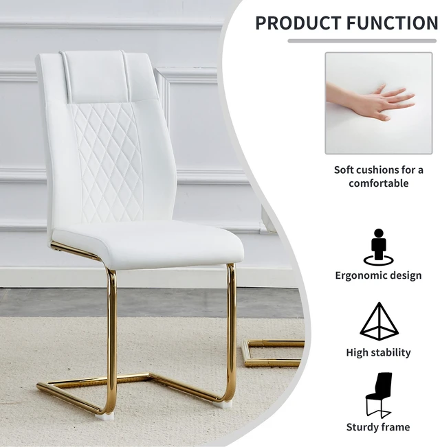 Alt view image 4 of 7 - Dining Chairs with Faux Leather Padded Seat Dining Living Chairs Upholstered with Golden Metal Legs Design for Kitchen