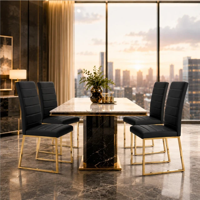 Alt view image 4 of 7 - Pack Heavy Duty Chairs Set Inchthick Cushion, Iron Frame for Colors Value, Black Gold, Metal and PU, Seating for Dining