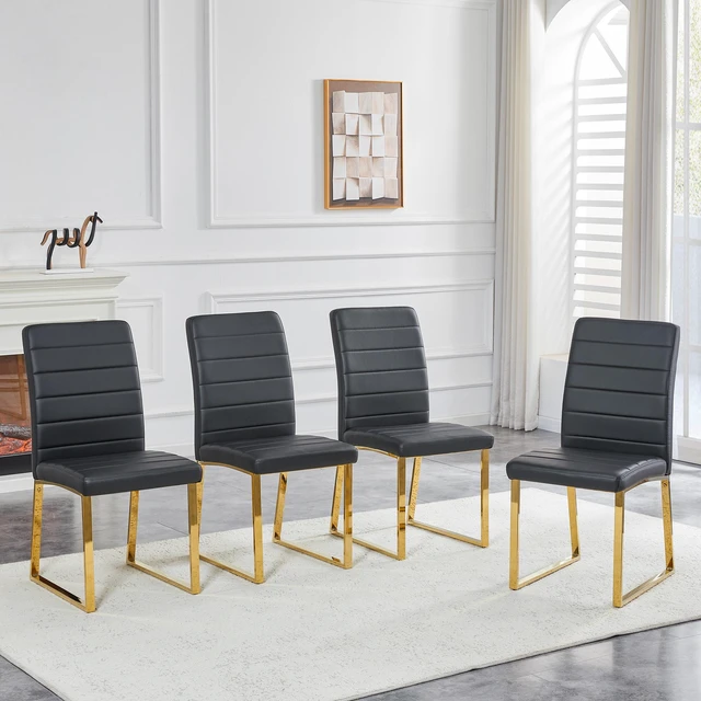 Alt view image 6 of 7 - Pack Heavy Duty Chairs Set Inchthick Cushion, Iron Frame for Colors Value, Black Gold, Metal and PU, Seating for Dining