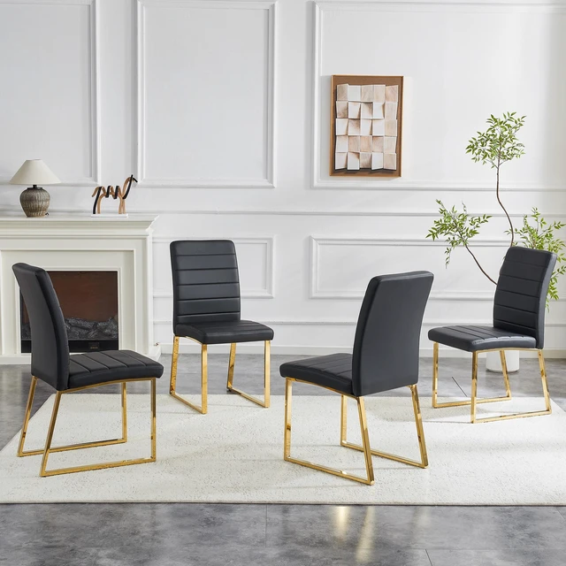 Alt view image 7 of 7 - Pack Heavy Duty Chairs Set Inchthick Cushion, Iron Frame for Colors Value, Black Gold, Metal and PU, Seating for Dining