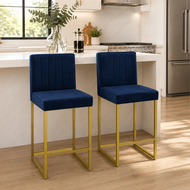Alt view image 2 of 7 - 25.6 Inch Counter Height Bar Stools Set with Velvet Cushion and Back Bar Chairs for Kitchen Island Counter with Metal