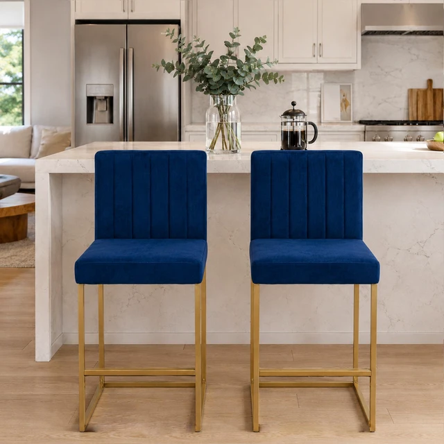 Main image of 25.6 Inch Counter Height Bar Stools Set with Velvet Cushion and Back Bar Chairs for Kitchen Island Counter with Metal