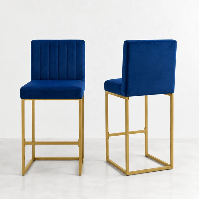 Alt view image 6 of 7 - 25.6 Inch Counter Height Bar Stools Set with Velvet Cushion and Back Bar Chairs for Kitchen Island Counter with Metal