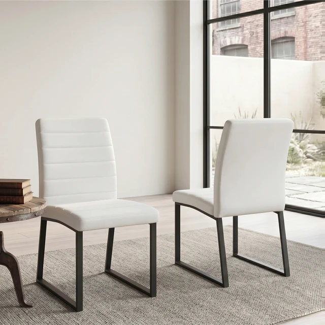 Alt view image 2 of 7 - Pack Dining Chairs with High Density Foam, Iron Legs Spray Paint Multiple Colors Easy Assembly, Black White, Metal