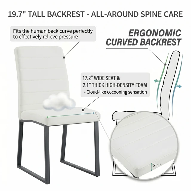 Alt view image 5 of 7 - Pack Dining Chairs with High Density Foam, Iron Legs Spray Paint Multiple Colors Easy Assembly, Black White, Metal