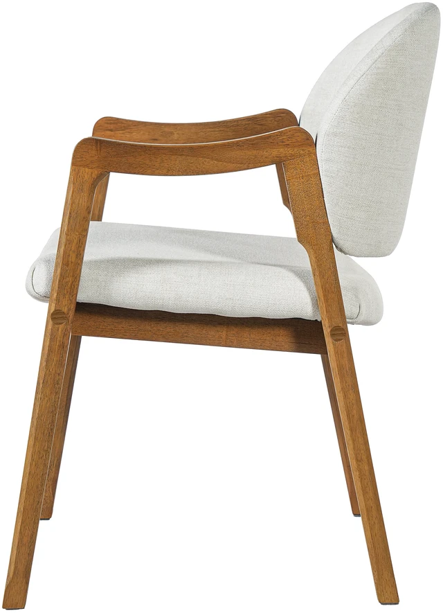 Alt view image 5 of 7 - Curved Arm Dining Chair with Slanted Tapered Rubber Wood Legs Set, Beige Fabric, Beige Walnut, Fabric and Rubber Wood