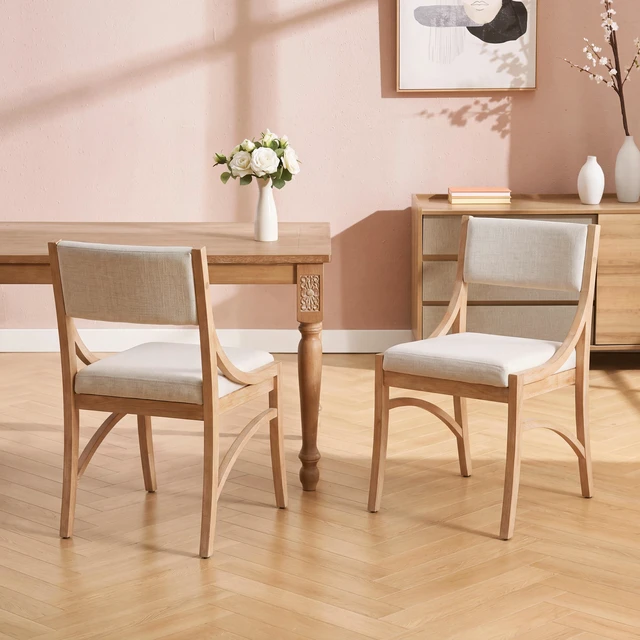 Alt view image 2 of 7 - Fabric Upholstered Dining Chairs, Kitchen Chairs with Curved Back Rubber Wood Frame Easy Assemble and Clean for Dining