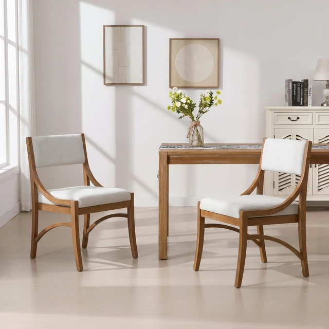 Alt view image 2 of 7 - Fabric Upholstered Dining Chairs, Kitchen Chairs with Curved Back Rubber Wood Frame Easy Assemble and Clean for Dining