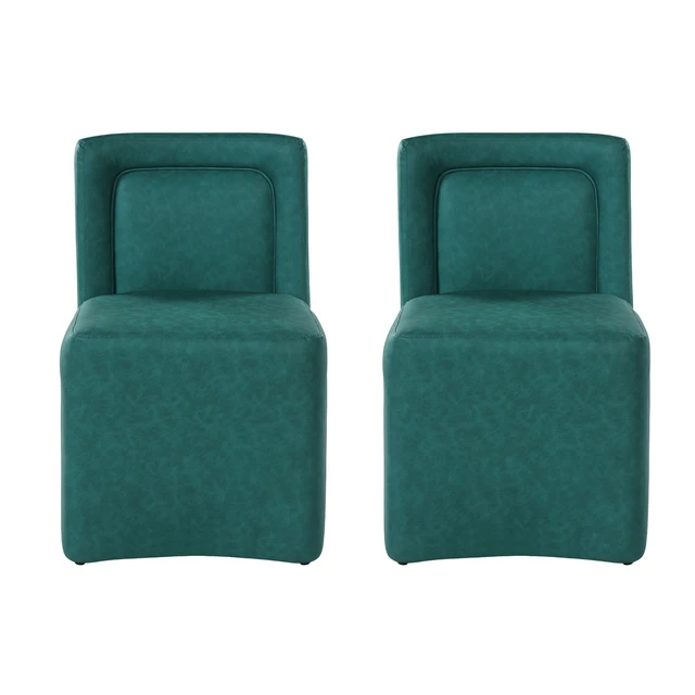 Alt view image 4 of 7 - Set Upholstered Dining Chairs, Fully Assembled 400 LBS Capacity, Green, Plywood and PU, Seating for Dining