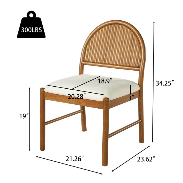 Alt view image 5 of 7 - Rubber Dining Chairs, Upholstered Kitchen Chairs with Fluted Backrest Mid Century Dining with Beige Fabric Cushion