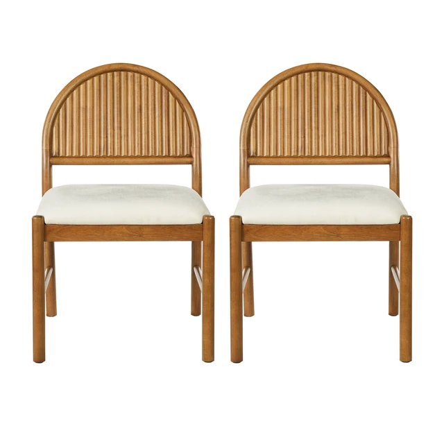 Alt view image 4 of 7 - Rubber Dining Chairs, Upholstered Kitchen Chairs with Fluted Backrest Mid Century Dining with Beige Fabric Cushion
