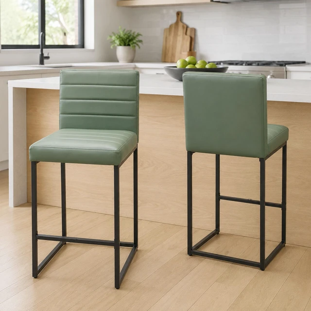 Alt view image 3 of 7 - 25.6 Inch Counter Height Bar Stools Set with Cushion and Back Bar Chairs for Kitchen Island Counter with Metal Leg