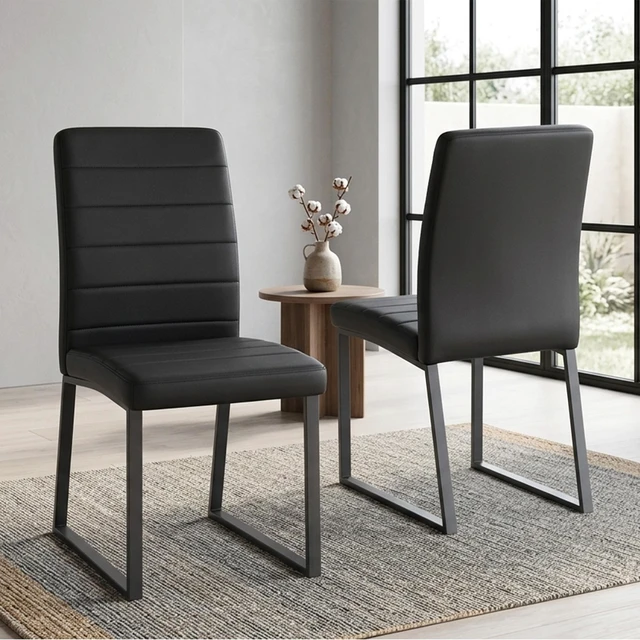 Main image of Pack Dining Chairs with High Density Foam, Iron Legs Spray Paint Multiple Colors Easy Assembly, Black, Metal and PU