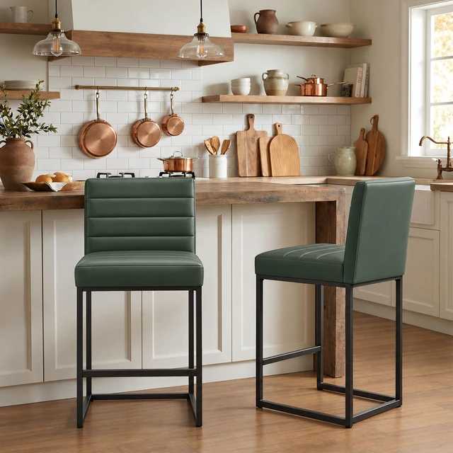 Main image of 25.6 Inch Counter Height Bar Stools Set with Cushion and Back Bar Chairs for Kitchen Island Counter with Metal Leg