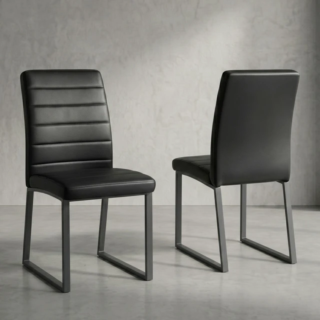 Alt view image 2 of 7 - Pack Dining Chairs with High Density Foam, Iron Legs Spray Paint Multiple Colors Easy Assembly, Black, Metal and PU