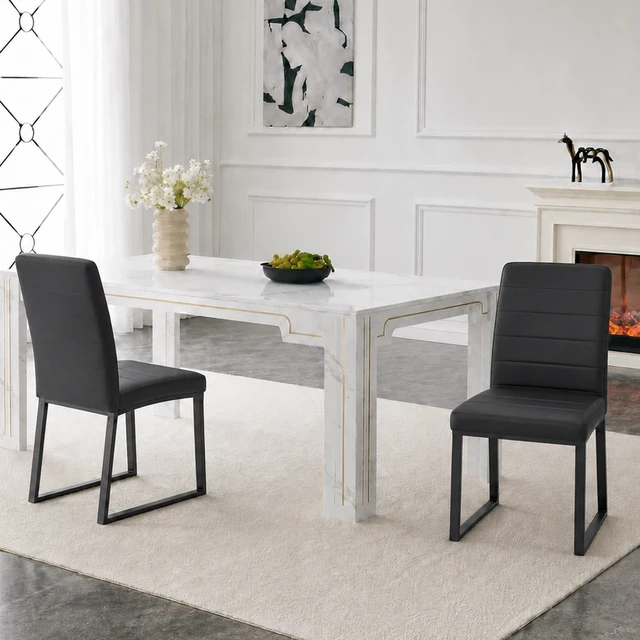 Alt view image 4 of 7 - Pack Dining Chairs with High Density Foam, Iron Legs Spray Paint Multiple Colors Easy Assembly, Black, Metal and PU