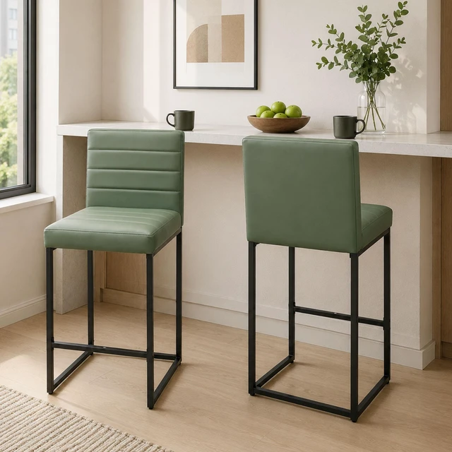 Alt view image 2 of 7 - 25.6 Inch Counter Height Bar Stools Set with Cushion and Back Bar Chairs for Kitchen Island Counter with Metal Leg