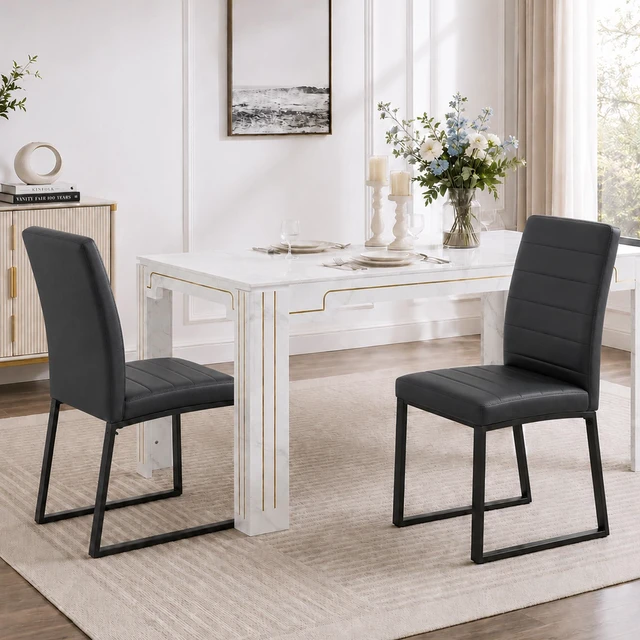 Alt view image 5 of 7 - Pack Dining Chairs with High Density Foam, Iron Legs Spray Paint Multiple Colors Easy Assembly, Black, Metal and PU