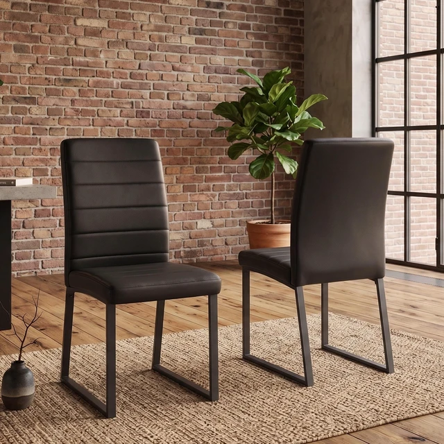 Alt view image 3 of 7 - Pack Dining Chairs with High Density Foam, Iron Legs Spray Paint Multiple Colors Easy Assembly, Black, Metal and PU
