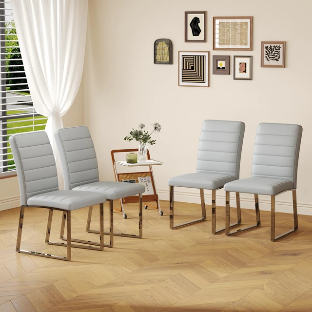 Alt view image 5 of 7 - Pack Heavy Duty Chairs Set Inchthick Cushion, Iron Frame for Colors Value, Grey Silver, Metal and PU, Seating for Dining