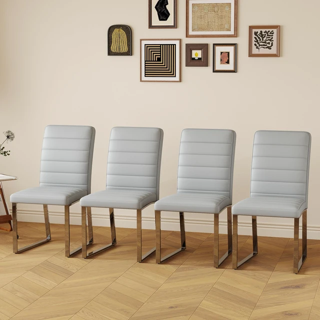 Alt view image 4 of 7 - Pack Heavy Duty Chairs Set Inchthick Cushion, Iron Frame for Colors Value, Grey Silver, Metal and PU, Seating for Dining