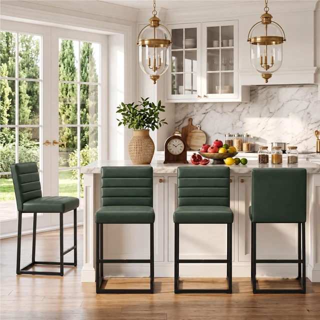 Main image of 25.6 Inch Counter Height Bar Stools Set with Cushion and Back Bar Chairs for Kitchen Island Counter with Metal Leg