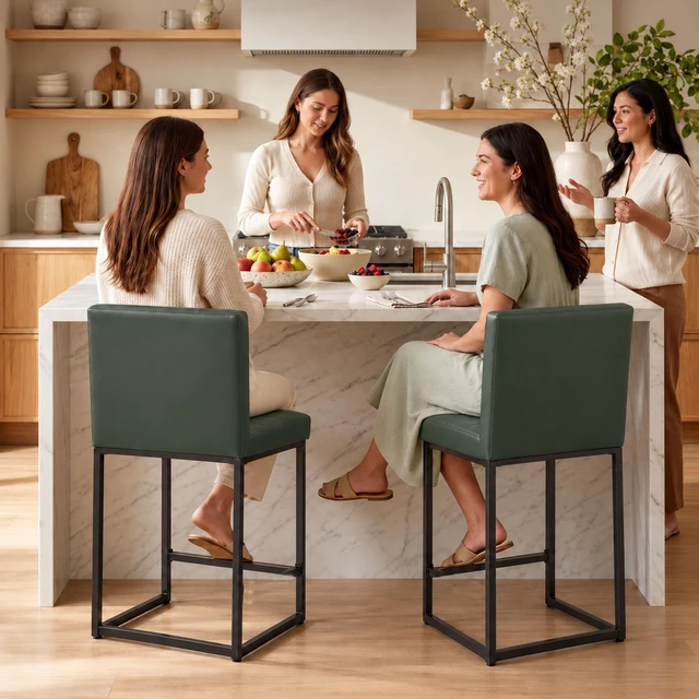 Alt view image 3 of 7 - 25.6 Inch Counter Height Bar Stools Set with Cushion and Back Bar Chairs for Kitchen Island Counter with Metal Leg