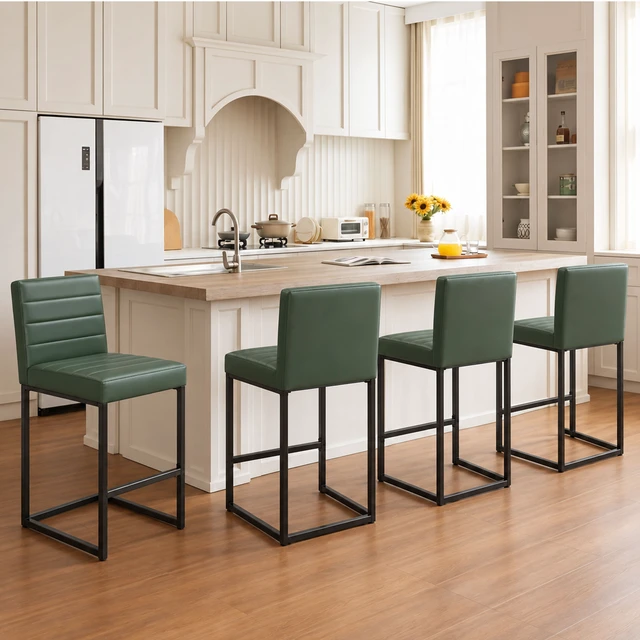 Alt view image 2 of 7 - 25.6 Inch Counter Height Bar Stools Set with Cushion and Back Bar Chairs for Kitchen Island Counter with Metal Leg