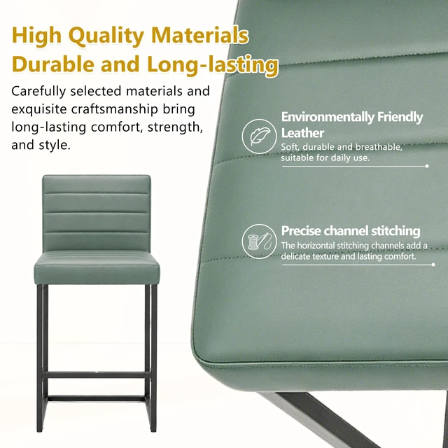 Alt view image 5 of 7 - 25.6 Inch Counter Height Bar Stools Set with Cushion and Back Bar Chairs for Kitchen Island Counter with Metal Leg
