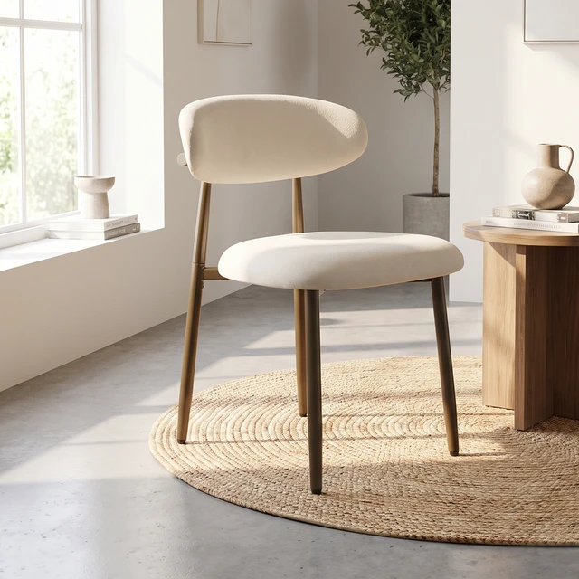 Alt view image 3 of 7 - Metal Dining Chairs Set, Fabric Upholstered Kitchen Side Chairs Dining with Foot Pegs, Beige, Fabric, Seating