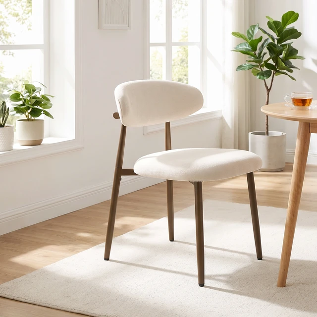 Alt view image 2 of 7 - Metal Dining Chairs Set, Fabric Upholstered Kitchen Side Chairs Dining with Foot Pegs, Beige, Fabric, Seating