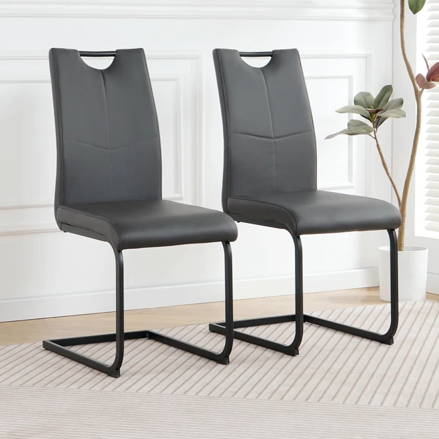 Main image of Dining Chair Living Chair Upholstered Black Metal Leg Design Kitchen Living Dining Side Set, Charcoal Grey, PU, Seating