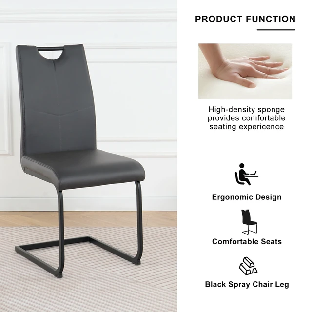 Alt view image 3 of 7 - Dining Chair Living Chair Upholstered Black Metal Leg Design Kitchen Living Dining Side Set, Charcoal Grey, PU, Seating