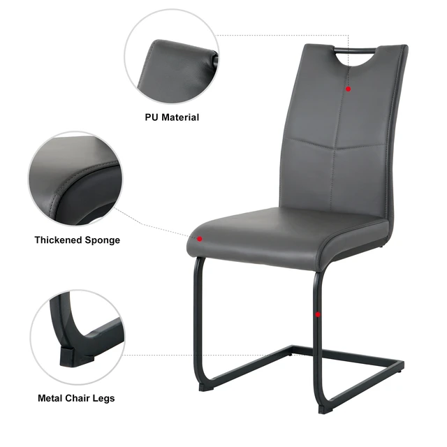 Alt view image 4 of 7 - Dining Chair Living Chair Upholstered Black Metal Leg Design Kitchen Living Dining Side Set, Charcoal Grey, PU, Seating