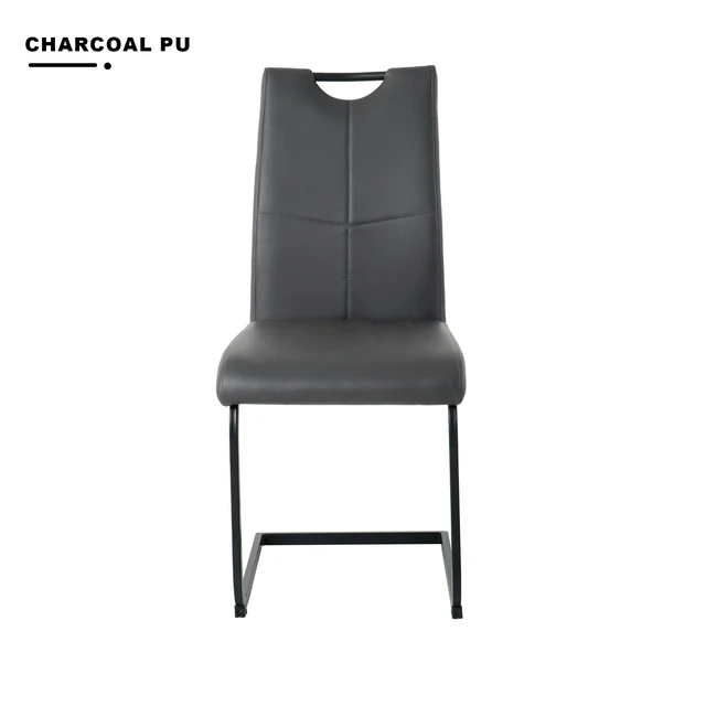 Alt view image 5 of 7 - Dining Chair Living Chair Upholstered Black Metal Leg Design Kitchen Living Dining Side Set, Charcoal Grey, PU, Seating