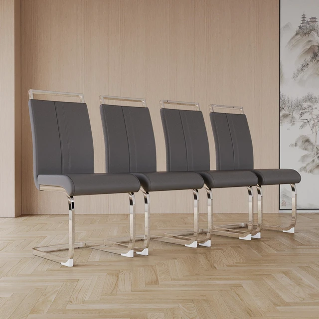 Main image of Dining Chairs, Faux Leather High Back Upholstered Side Chair with Shaped Tube Plating Metal Legs for Dining Kitchen