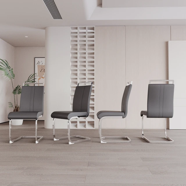 Alt view image 2 of 7 - Dining Chairs, Faux Leather High Back Upholstered Side Chair with Shaped Tube Plating Metal Legs for Dining Kitchen