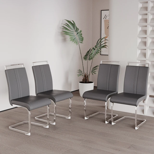 Alt view image 3 of 7 - Dining Chairs, Faux Leather High Back Upholstered Side Chair with Shaped Tube Plating Metal Legs for Dining Kitchen