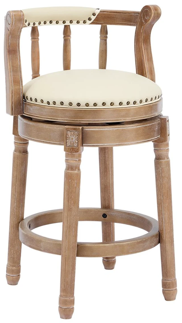 Main image of Cow Top Leather Wooden Bar Stools, Degree Swivel Bar Chair with Backs Height Couner Height Barstools for Kitchen Dining