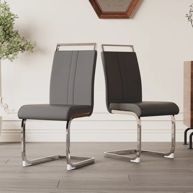 Alt view image 6 of 7 - Dining Chairs, Faux Leather High Back Upholstered Side Chair with Shaped Tube Plating Metal Legs for Dining Kitchen