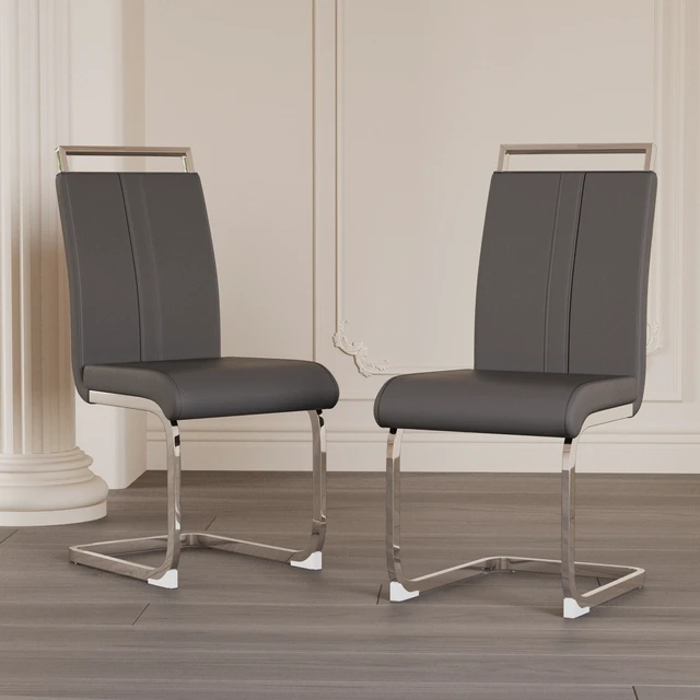Alt view image 5 of 7 - Dining Chairs, Faux Leather High Back Upholstered Side Chair with Shaped Tube Plating Metal Legs for Dining Kitchen