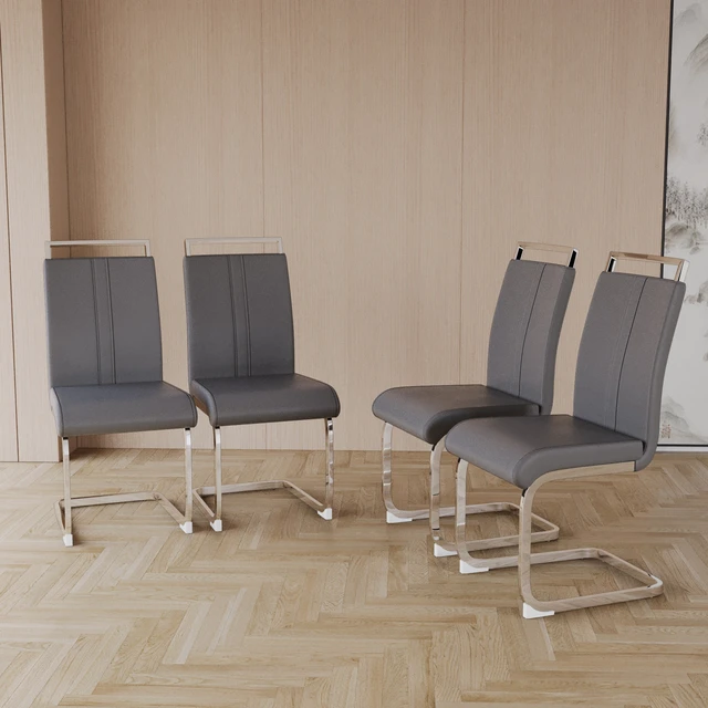 Alt view image 4 of 7 - Dining Chairs, Faux Leather High Back Upholstered Side Chair with Shaped Tube Plating Metal Legs for Dining Kitchen