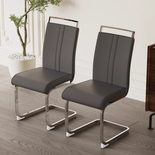 Alt view image 7 of 7 - Dining Chairs, Faux Leather High Back Upholstered Side Chair with Shaped Tube Plating Metal Legs for Dining Kitchen