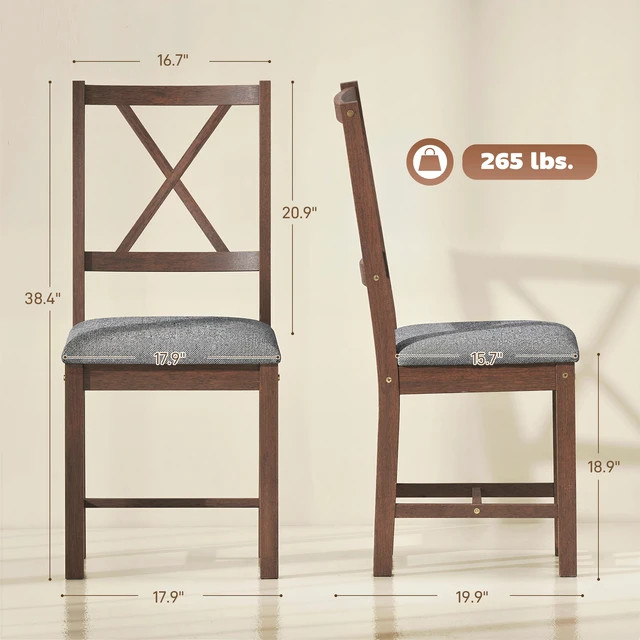 Alt view image 7 of 7 - Wooden Dining Chairs Set, Mid-Century Upholstered Kitchen Chairs with Back Rubberwood Legs and Padded Seat for Dining